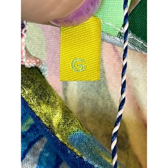 Farm Rio Dress L Orange Tropical Hi Lo Maxi One Shoulder Strap Blue Side Split G - Picture 8 of 15